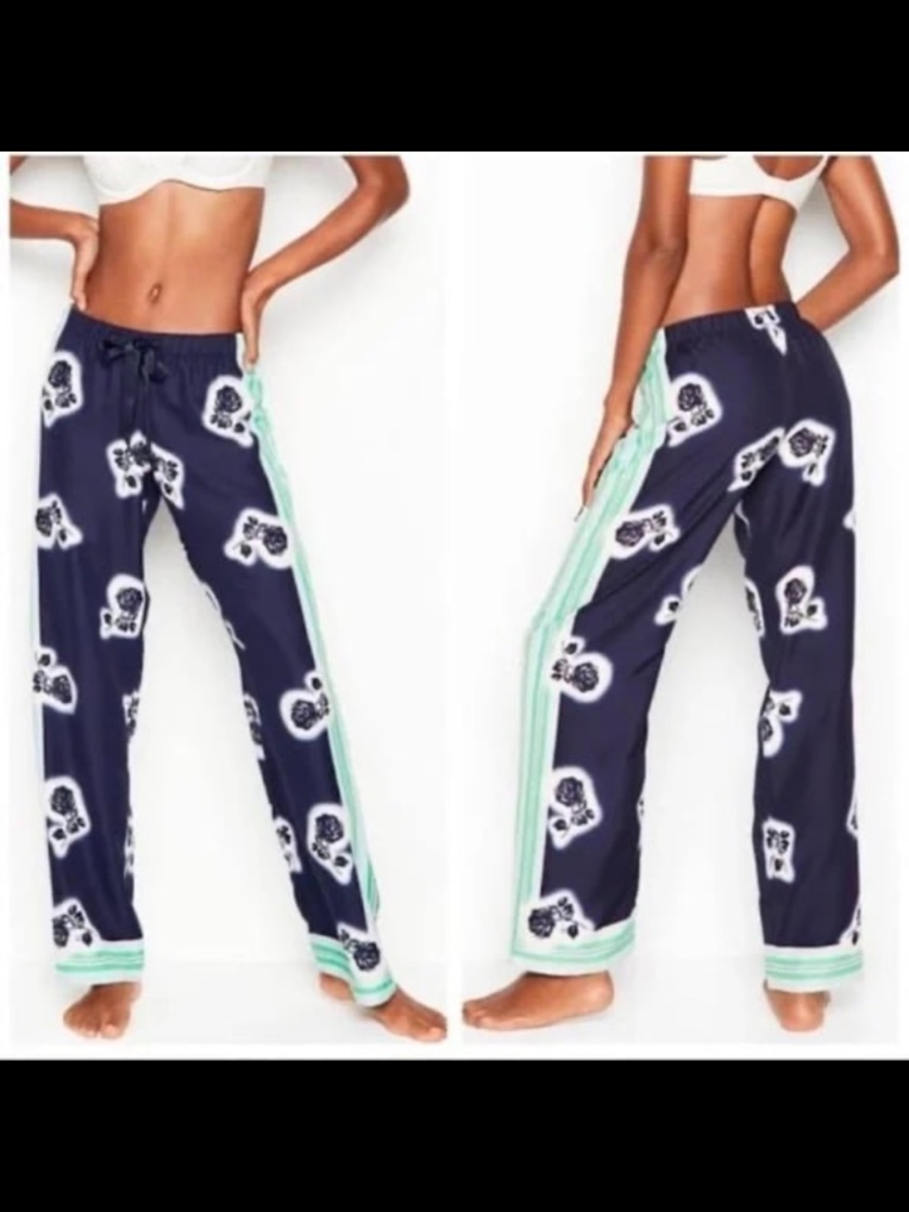LN Victoria's Secret Afterhours Blue Floral Satin Pajama Pants Small